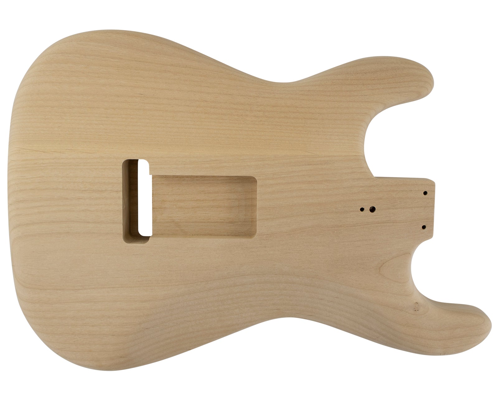 Back of unfinished alder SC body 858267 showing the tremolo spring cavity