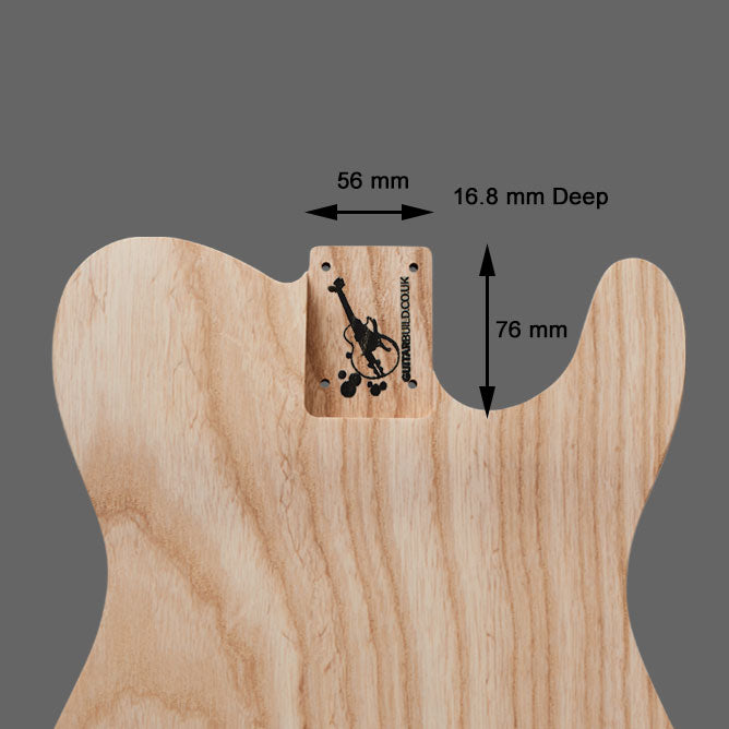 Guitarbuild TC neck pocket diagram showing 56 mm width, 76 mm length and 16.8 mm depth