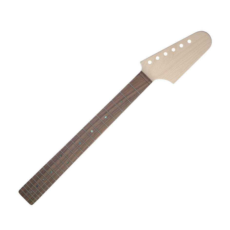 Custom 25.5-inch guitar neck with a dark fingerboard and pale headstock, shown diagonally on white