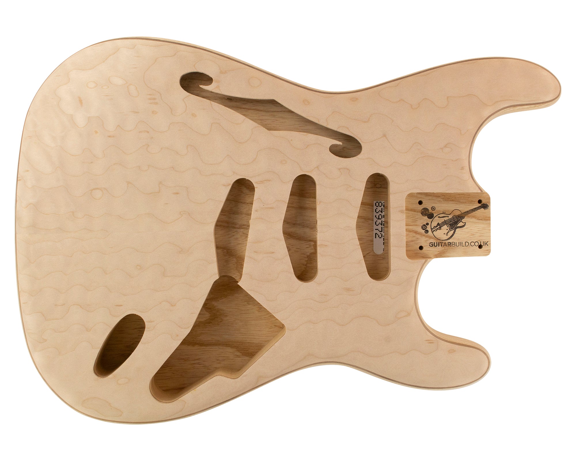 SC CHAMBERED BODY 2pc Swamp Ash (Curly Maple Top) 1.7 Kg - 839372-Guitar Bodies - In Stock-Guitarbuild